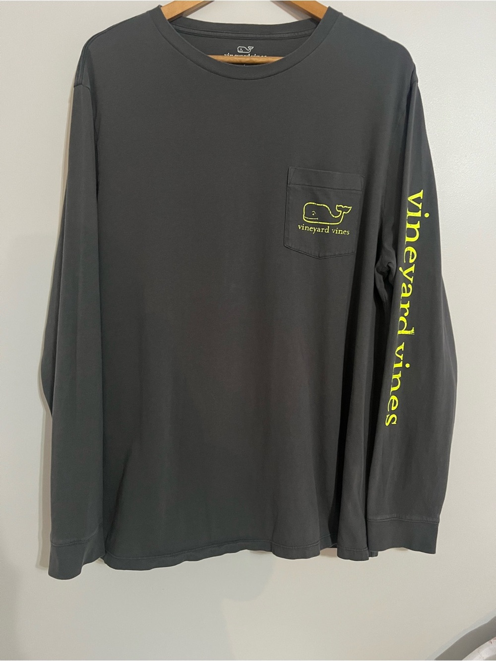 Vineyard Vines Gray Long-Sleeve Tee with Neon Yellow Logo